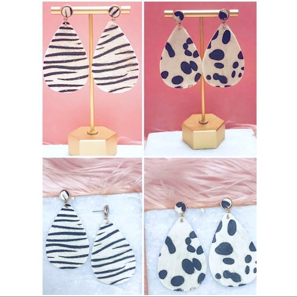 Genuine Leather Cowhide Teardrop Earrings
